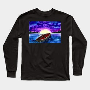 Cloudy Sunset Lake and Boat Long Sleeve T-Shirt